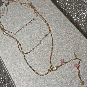 🌟Free People RARE Delicate Layered Gold-Toned Crystal Choker NWT